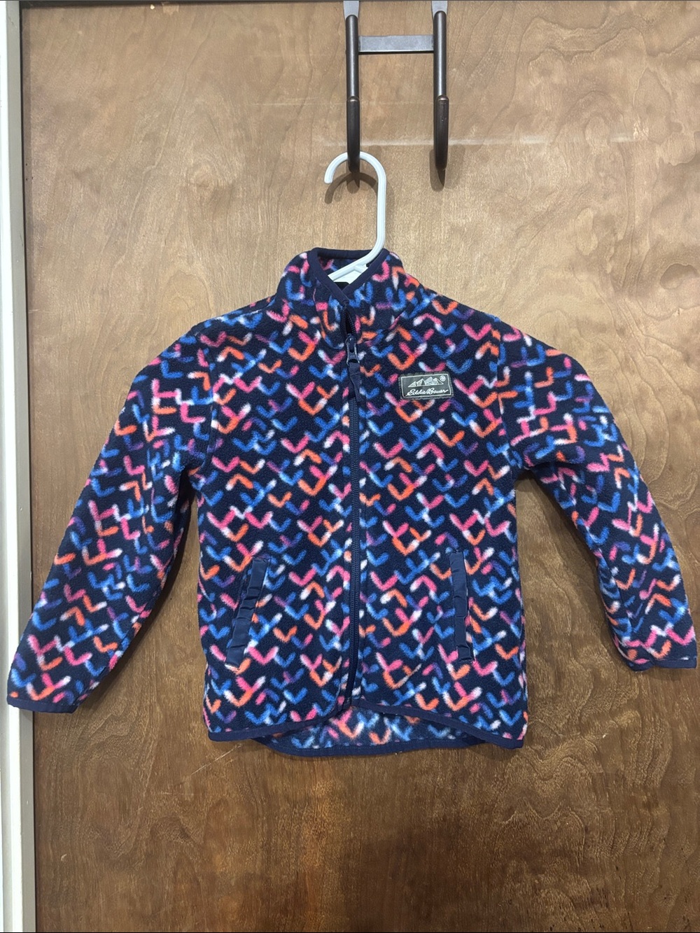 Eddie Bauer Navy Fleece Jacket with Pink, Coral & Blue Chevron Print